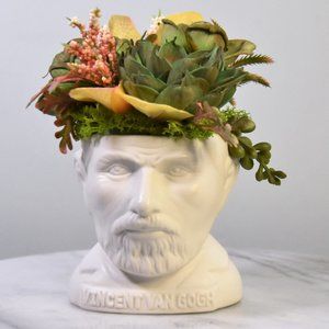 UNIQUE! Vincent Van Gogh bust planter filled with Sola wood succulents